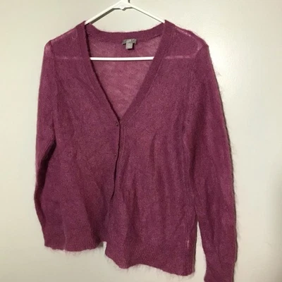 J Jill womens LP purple mohair wool v neck cardigan sweater fuzzy fairy grunge - Image 1 of 4