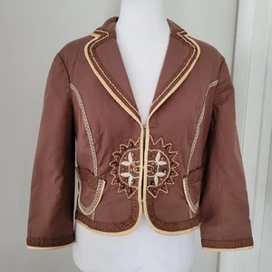 VTG The Limited Womens Cropped Blazer SMALL Boho Beaded Embroidered Fitted BROWN - Picture 1 of 10