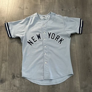 VINTAGE New York YANKEES SAND KNIT Jersey Mens 42 baseball shirt NYC - Picture 1 of 8