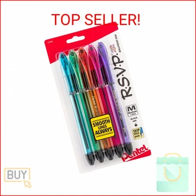 Pentel RSVP Razzle-Dazzle Ballpoint Pen, (1.0mm) Medium Line, Black Ink, Pack of