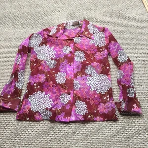 70s Teddi of California Floral Blouse Vintage Button Up Top Size Medium 38 Retro - Picture 1 of 10