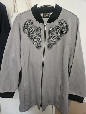 Носимый женский художественный кардиган Bob Mackie 3X на молнии серый черный с вышивкой блестками - Изображение 1 из 4