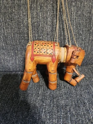 MARIONETA MARIONETA CUERDA ELEFANTE TALLADA A MANO DE MADERA DE COLECCIÓN Foto 1 de 4