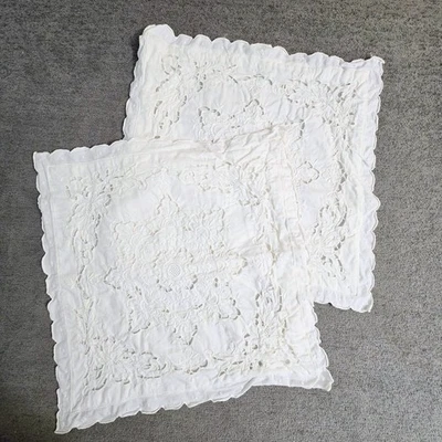 2 fundas de almohada de ojales de encaje de colección insertos de copo de nieve de algodón 14x13" casa de campo granja Foto 1 de 4