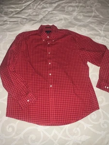 Lands End Herren Hemd XL rot kariert bügelfrei Twill Langarm Knopfleiste - Bild 1 von 6