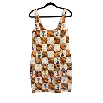 Vintage Nicole Miller Silk Dress 12 Novelty Chess Artsy Art To Wear Maximalist - Image 1 of 4