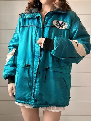 Chaqueta Polaris Vintage Años 80 Moto de Nieve Invierno Abrigo Mujer Verde Azulado Bordado Foto 1 de 4