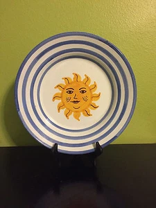 MM Portugal Redware Pasta Bowl Plate 14" Cobalt Blue Gold Sun Studio Pottery Art - Picture 1 of 4