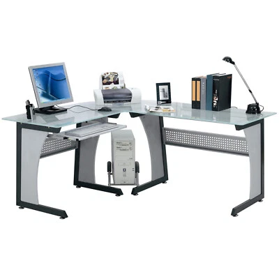 Tavolo Scrivania per computer Postazione Angolare piano Vetro Ufficio Mod OFFICE - Immagine 1 di 4