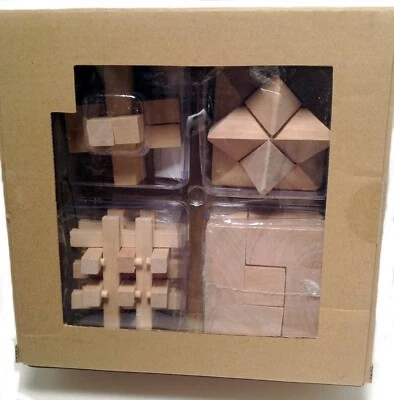 Brain Teaser Wood Interlocking Puzzles Set of 4 - Image 1 of 4