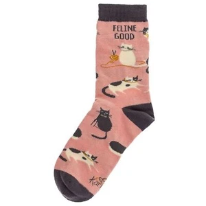 Karma Women's Feline Good Cat Crew Socks NEW One Size Pink - Picture 1 of 7