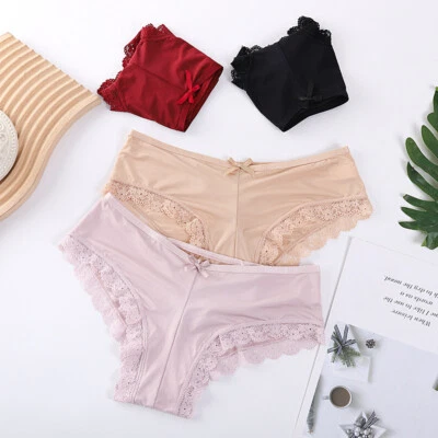 4 Pack Lot Sexy Womens Ice Silky Panties Briefs Underwear Soft Lace Lingeries - Image 1 of 4