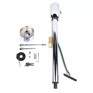 32" Tilt Manual Floor Shift Steering Column with Key & 9 Bolt Adapter Chrome NEW - Picture 1 of 14