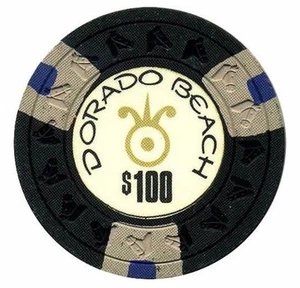 $100 DORADO BEACH Hotel Casino DB BlkGraBlu poker Chip Puerto Rico HORSE mold - Picture 1 of 2