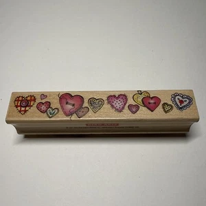 Hero Arts VTG 1997 Heart Patch Border F1164 Wood Mounted Rubber Stamp 4”x.75” - Picture 1 of 9
