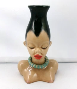 Dorothy Kindell Vintage African Polynesian Head Vase Complete w/ Necklace - Bild 1 von 13