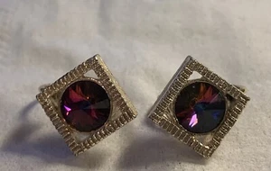 Vintage signierte Sarah Coventry Strass Clip On Ohrringe Rund Lila Klar... - Bild 1 von 5