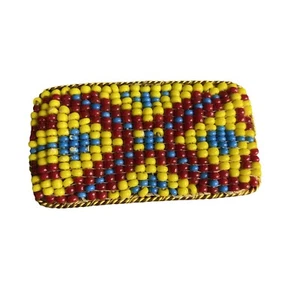 Vintage Native American Kind Gürtelschnalle Perlenleder 2,25" x 1,25" - Bild 1 von 6