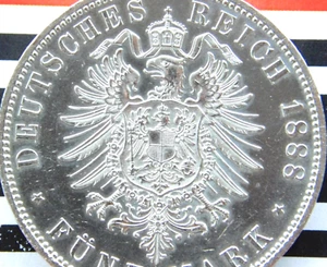 GERMAN 5 Mark 1888 A PRUSSIA King Friedrich III. Silver Coin EMPIRE EAGLE RARE - Picture 1 of 9