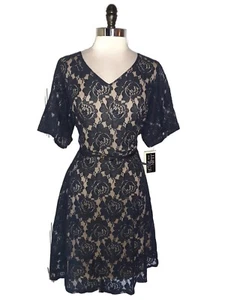 NEW JULIAN TAYLOR Plus Size 24W A-Line Dress Blue Floral Lace Beige Lining - Picture 1 of 6