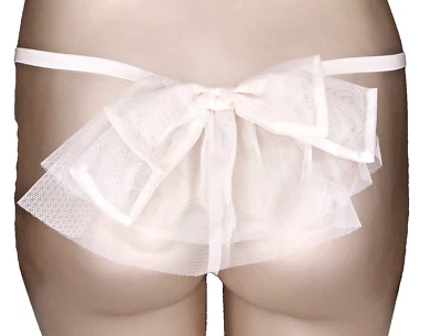 Victoria's Secret Tease Nuevo con Etiquetas Blanco Velo de Novia Tul Mediano V Tanga Panty Lazo Foto 1 de 4