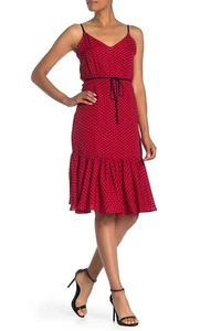 Milly Tiffany Scarlet and Black Polka Dot Silk Midi Dress Size 10 Orig $495 - Picture 1 of 2