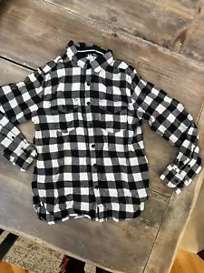 Men's Denim & Flower Cotton Winter Plaid Flannel Black White Shirt Men's Small - Picture 1 of 3