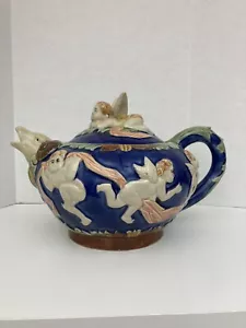 Vintage Majolica Tea Pot with Cherubs & Ram's Head Spout - Picture 1 of 13