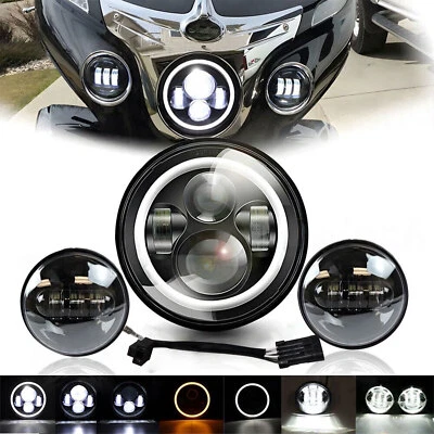 7"  Halo LED Headlight DRL+ 2x 4.5" Fog Lights Combo Kit For Harley Motorcycle Foto 1 de 4