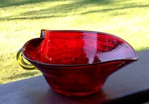 Vintage Crackle Glass Heart Candy Dish Nappy Ruby Red 6.5” - Picture 1 of 8