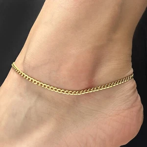Massives 14K Gold gefüllt 3mm Kubanisches Fußkettchen 10" - Bild 1 von 7