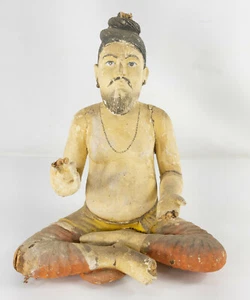 Antique Indian Chinese Buddhist Carved Wood Papier Mache Yogi Buddha Hindu - Picture 1 of 10