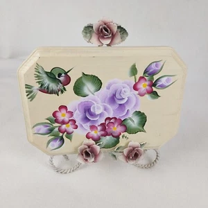 Hummingbird and Florals Hand Painted Wood Wall Decor with Stand Signed RS 9.25" - Picture 1 of 7