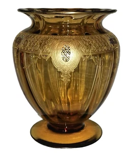 Elegant period Art Glass VASE, Bohemia, Czech, Engraved Gilt, Fostoria, Ribbed,9 - Picture 1 of 12
