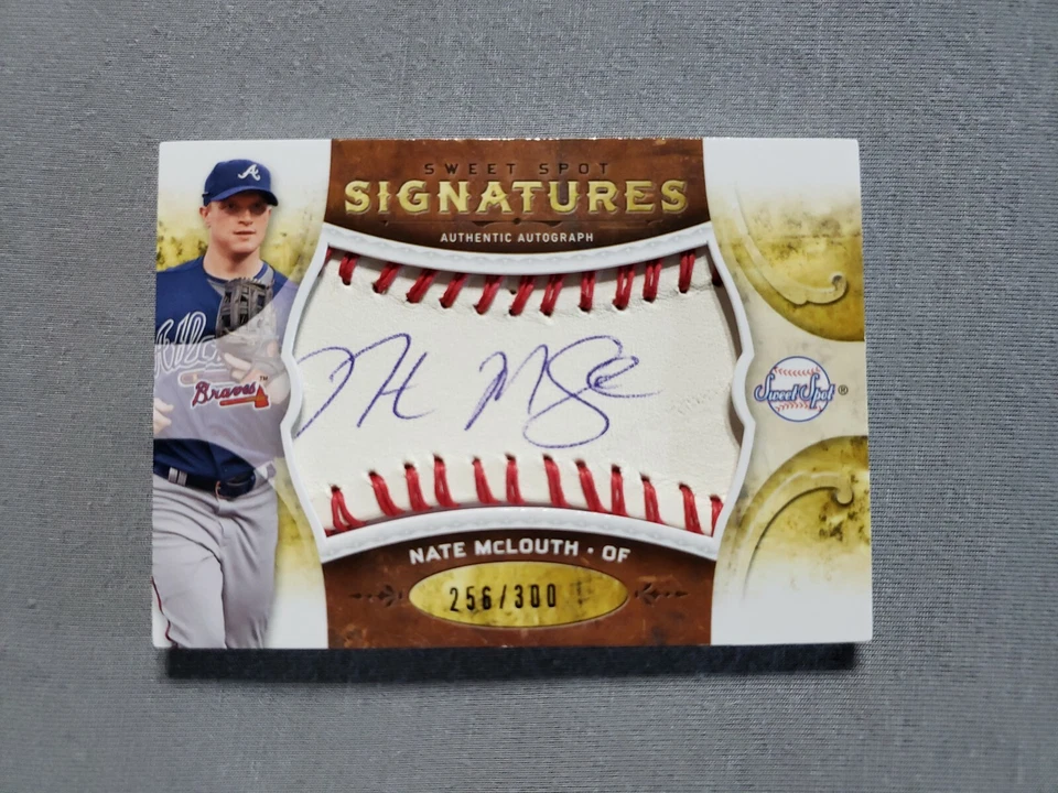 2009 Sweet Spot Signatures Red Stitch Blue Ink #SNM Nate McLouth SN 256/300 - Image 1 of 2