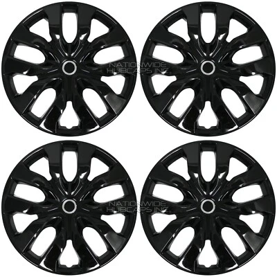 Juego de 4 cubiertas de rueda negras brillantes de 15" tapacubos a presión para neumáticos R15 y llantas de acero Foto 1 de 4