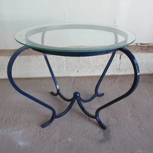 Elegant Vintage 1960s Painted Steel End Table With Glass Top - Picture 1 of 6