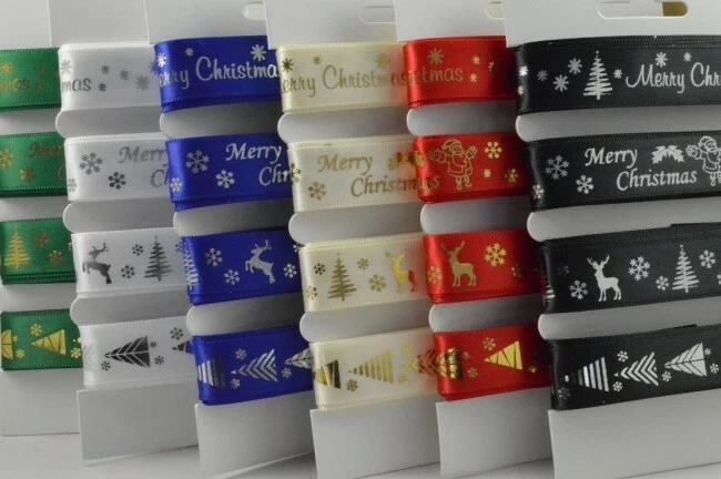Christmas Ribbon Selection Pack, 4 x 2m, assorted colours, 15mm width, Gift Wrap - Image 1 of 1