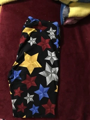 Lularoe Black Leggings with Red Gray Blue White Stars TC Legging Americana LLR - Image 1 of 4