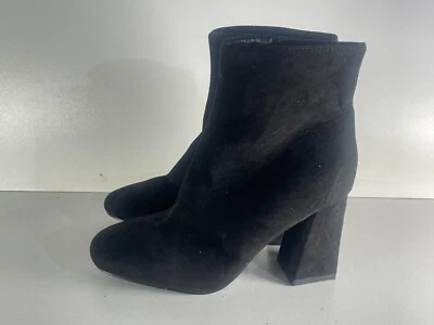 Boohoo Damas Zapatos Talla 3/36 Negro Gamuza Lateral Cremallera Tacón Botines -B54 Foto 1 de 4