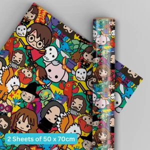 Paquete envolvente de papel de envoltura de Harry Potter 2 hojas y 2 etiquetas niños cumpleaños regalo - Imagen 1 de 4