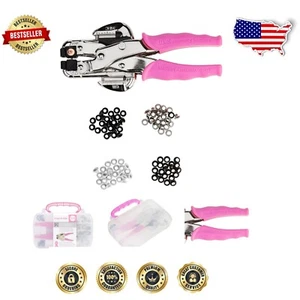 Compact Eyelet Punch Tool in Pink with 100 Eyelets – Perfect for DIY Projects - Picture 1 of 7