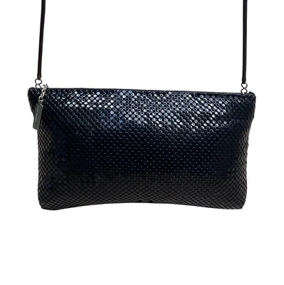 Bolso Bandolera Whiting & Davis Negro Malla Metal Serpiente Cadena Correa Talla S Foto 1 de 4