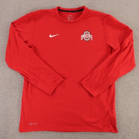 Ohio State Buckeyes Shirt Mens Large Red Polyester Nike Logo Football Dri Fit Cover