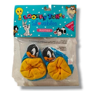 Vintage Looney Tunes Lovables Baby Booties 9 months Daffy Dakin Warner Bros NEW - Picture 1 of 5