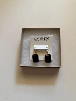 Pendientes colgantes Ralph Lauren, piedra rectangular negra, tono dorado, nunca usados Foto 1 de 2