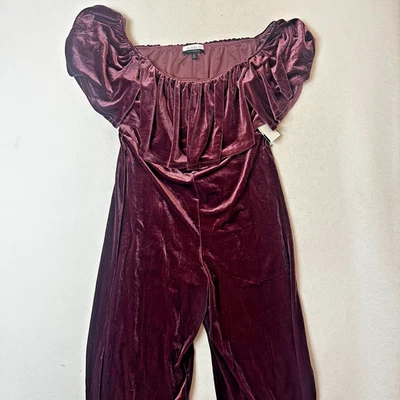 ELOQUII ELEMENTS Purple Velvet Off The Shoulder jumpsuit Size 18 holiday party - Image 1 of 4