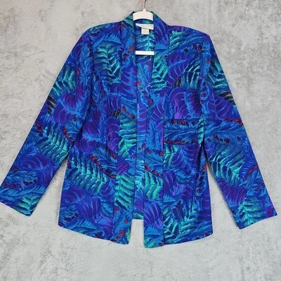 Vintage Casual Corner Open Blazer Womens M Tropical Print Crepe Shoulder Pads - Image 1 of 4