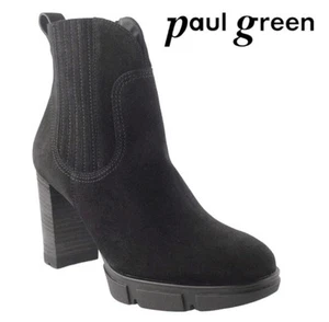 Paul Green Nadia Black Suede Lug Sole Ankle Platform Bootie Boots Size 7.5 - Picture 1 of 14