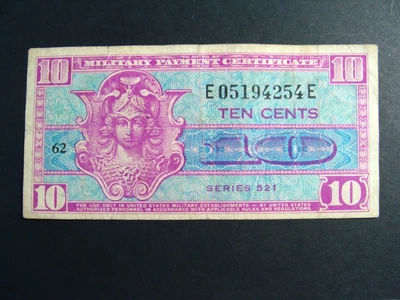 USA MILITARY PAYMENT CERTIFICATE 10 CENT SERIES 521 VG - Image 1 of 2